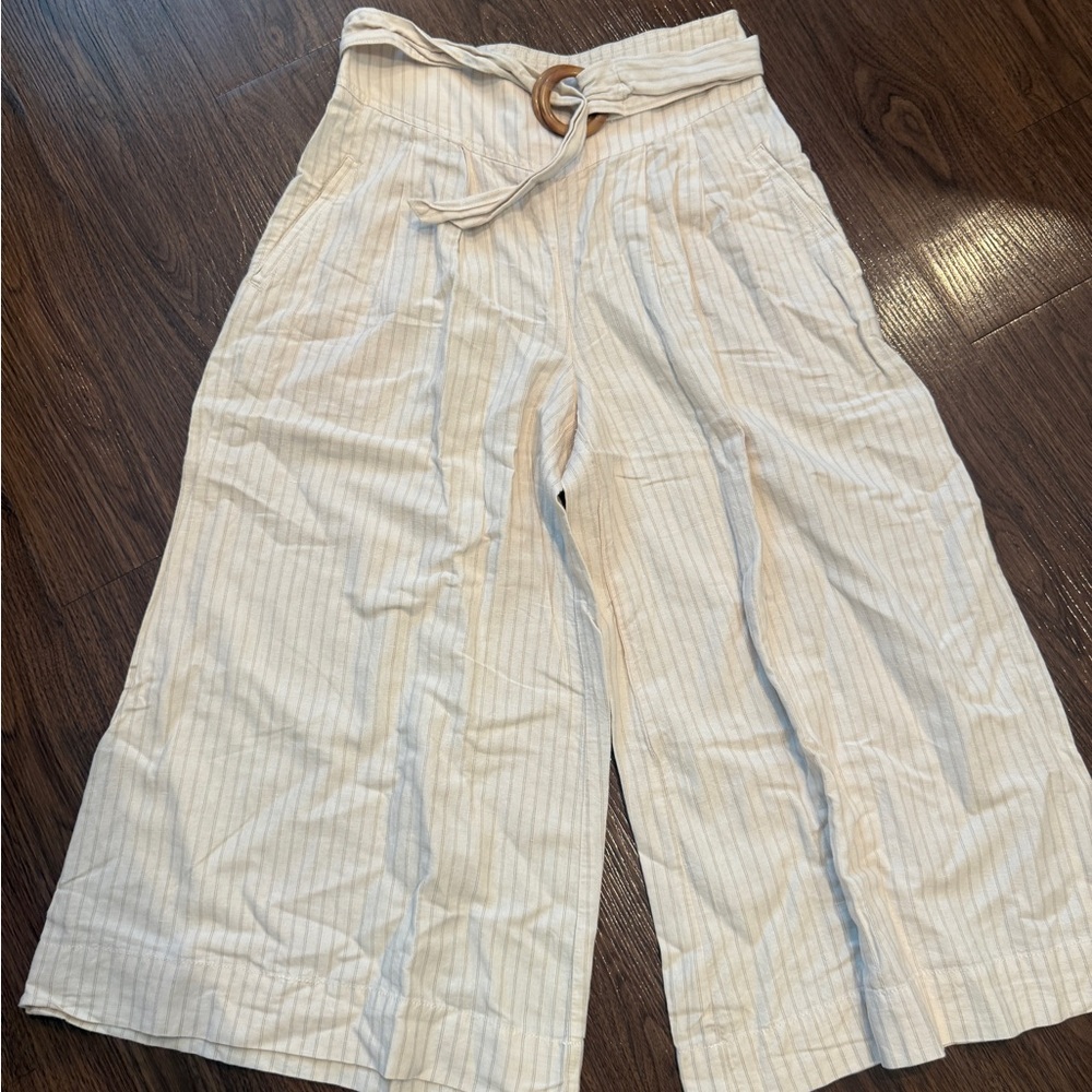 Anthropologie Cream Wide Leg Pants with Stripes Sz 4